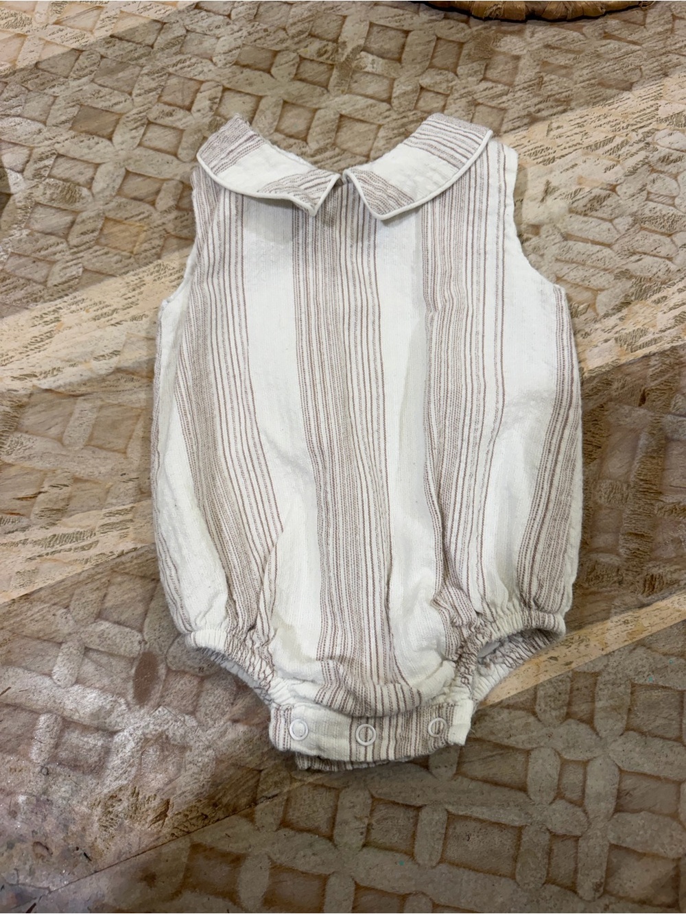 Striped Collar Baby One-Piece Romper in Cream and Tan -The Oaks